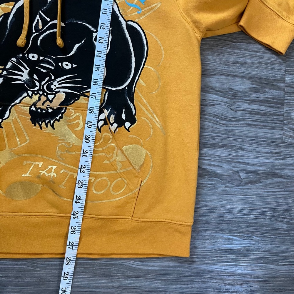Ed Hardy Men Yellow Panther Tattoo Graphic Hoodie EHM130055 Large Y2K Streetwear - Picture 6 of 7